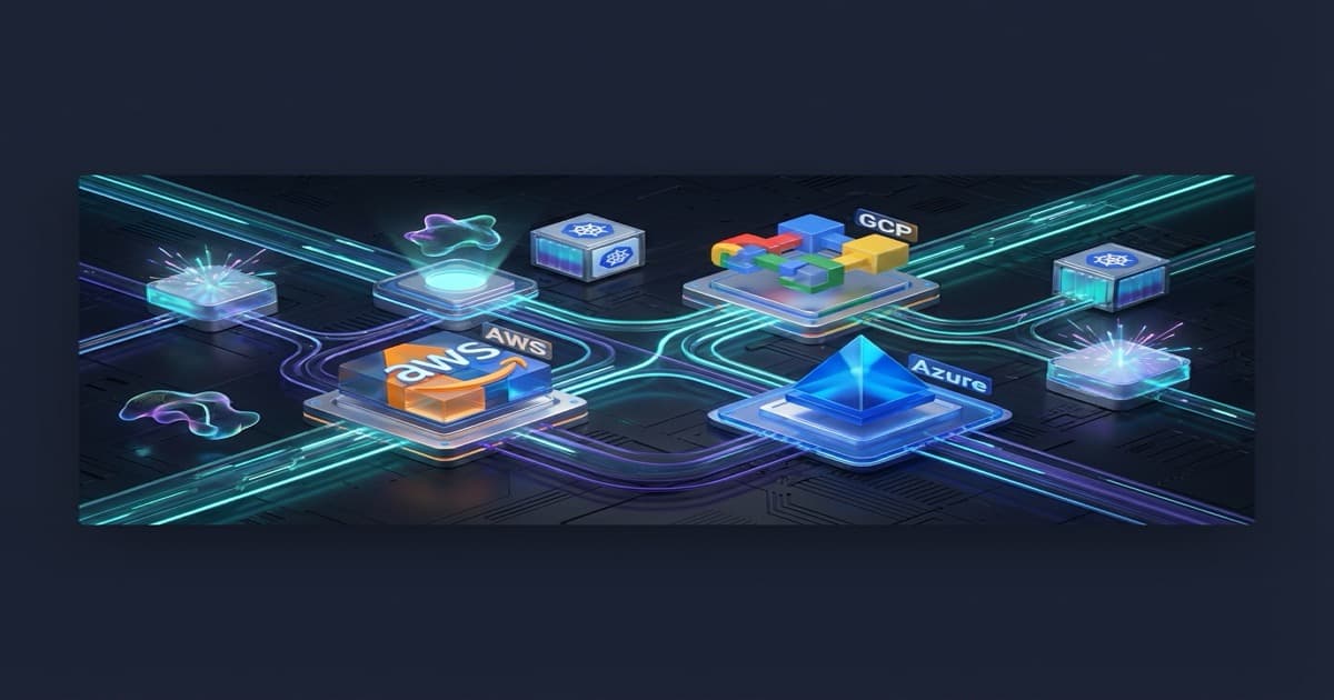 Illustration 3D futuriste de l'évolution du cloud engineering montrant un réseau neuronal lumineux connecté à une infrastructure serveur moderne